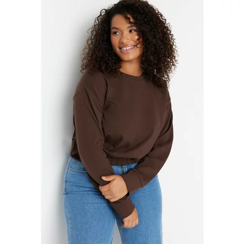 Trendyol Curve Plus Size Sweatshirt - Brown - Regular