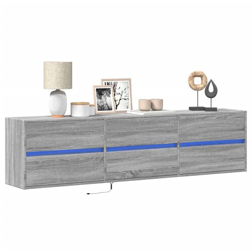 VidaXL Stenska TV omarica z LED lučkami siva sonoma 180x31x45 cm Slike