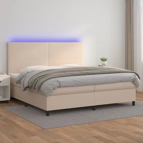  Krevet box spring madrac LED cappuccino 200x200cm umjetna koža