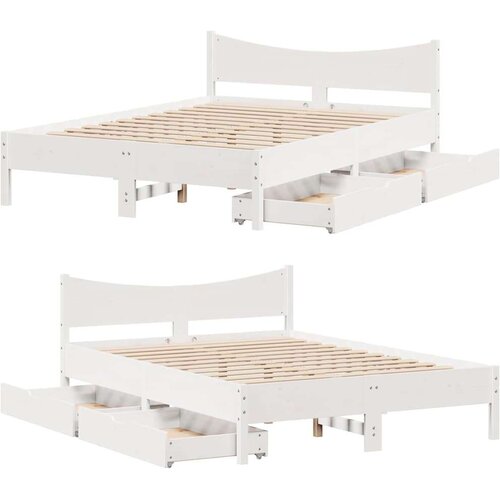 VidaXL Okvir za krevet s ladicama bijeli 150 x 200 cm borovina Slike