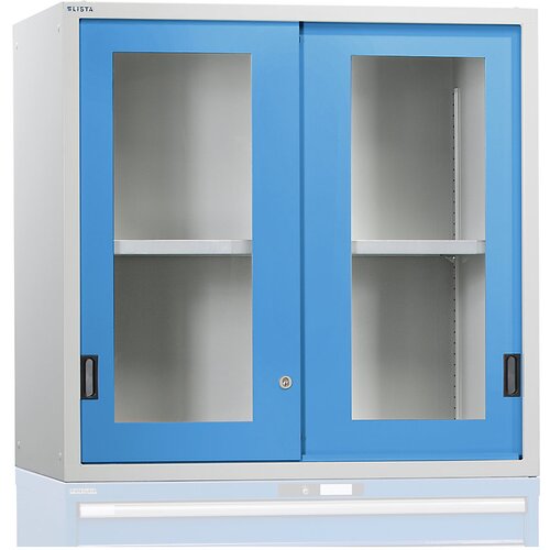 LISTA Vrhnja omarica z drsnimi vrati, vrata s kontrolnim okencem, VxŠxG 1000 x 1023 x 725 mm, svetlo modra Cene