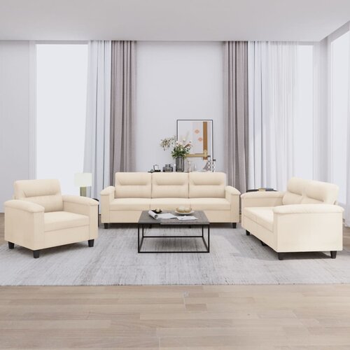  3-dijelni set sofa s jastucima bež tkanina od mikrovlakana Slike