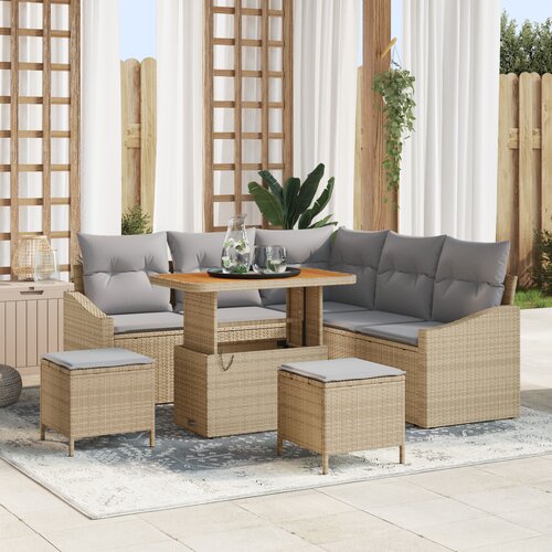 VidaXL set garda sofa od 8 komada s jastučićima bež poli ratan akacija Slike