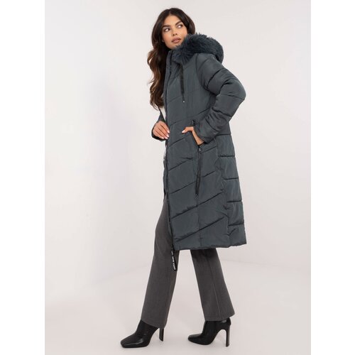 Fashionhunters Dark blue down winter jacket with stitching Slike