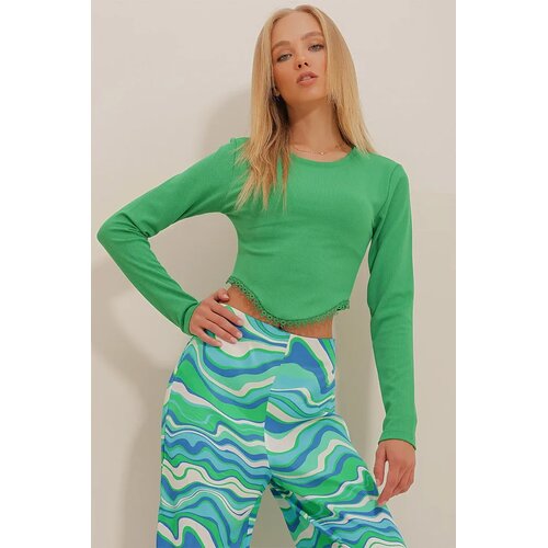 Trend Alacati Stili ženska bluza dugih rukava ALC-X10955, okrugli izrez, zelena Cene