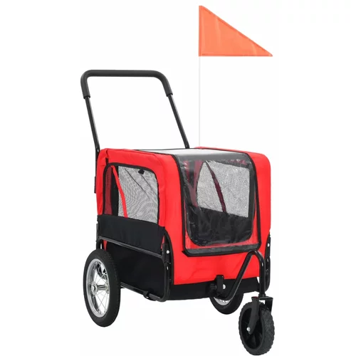vidaXL 2-u-1 prikolica za bicikl i kolica za kućne ljubimce crveno-crna