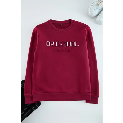 Trendyol Burgundy Slim/Slim Cut Puffy Printed Sweatshirt