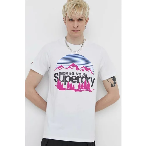 Superdry Pamučna majica za muškarce, boja: bijela, s tiskom