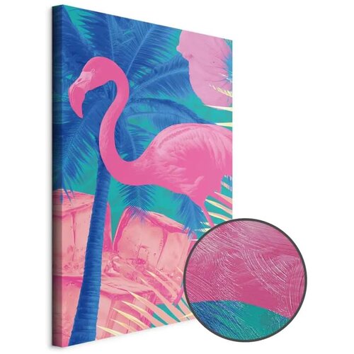  Slika - Pink Flamingo - Abstract Flamingo Against Palms and Ice Cubes 60x90 Premium Print Cene