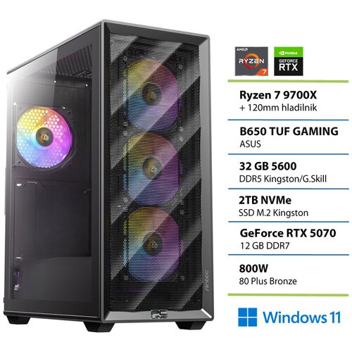  Gaming namizni računalnik PCLINE TERMINATOR 12 R7-9700X/32/2/RTX5070/W11H (149081) Cene