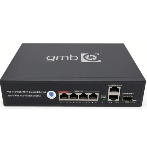 Gembird gmb poe -GS1006PTS1 switch, IEEE802.3af/at/bt, 4 poe 100/1000M, 2 up-link 100/1000M, 52V 120W ,30W/P Slike