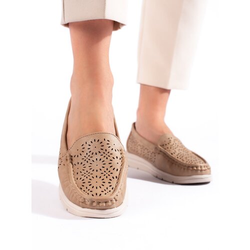 Shelvt Women's openwork moccasins dark beige Cijene