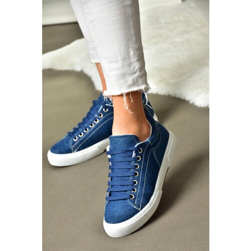 Fox Shoes P404008210 Navy Blue Denim Fabric Women's Sports Shoes Sneakers Slike