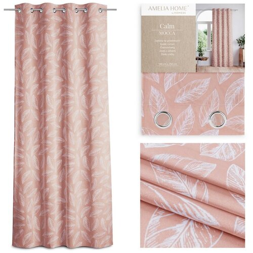  Curtain CALM color powder pink printed theme vegetable style classic silver silver metal eyelets velvet 140x250 AmeliaHome Cijene