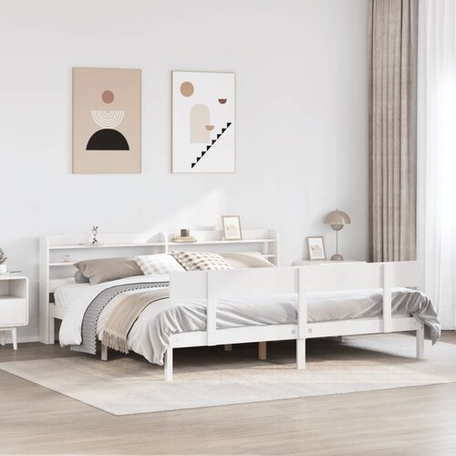 vidaXL Posteljni okvir brez vzmetnice bel 180x200 cm trdna borovina Cene