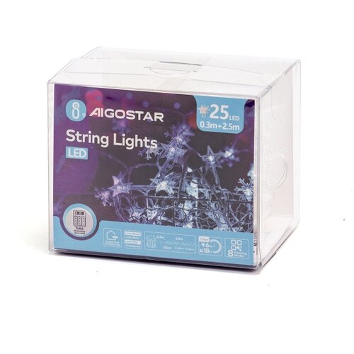 Aigostar LED spolja&amp;scaron;nji božićni lanac 25xLED/8 funkcija 3xAA 2,5m IP44 hladno belo Slike