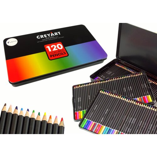  Set of 120 Art Crayons Metal Container Cene