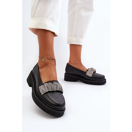 Zazoo Women&amp;#039;s Leather Loafers with Decorative Strap 3419 Black Slike
