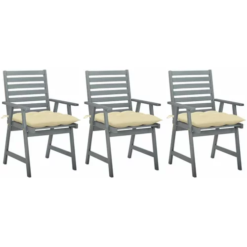  Zunanji jedilni stoli z blazinami 3 kosi trden akacijev les, (20658045)