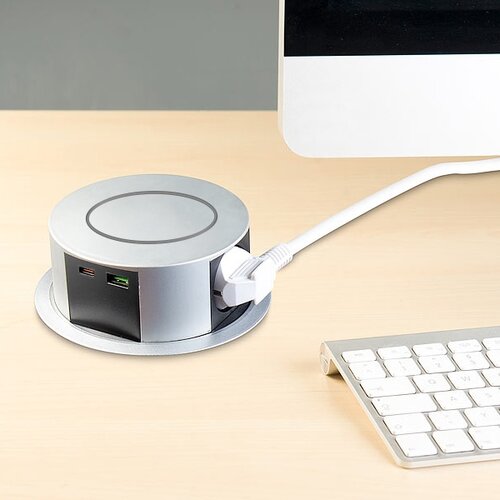 Solight PP120CW-PD20- Utični stub za radnu ploču stola sa Qi 3x230V+1xUSB-A+1xUSB-C Slike