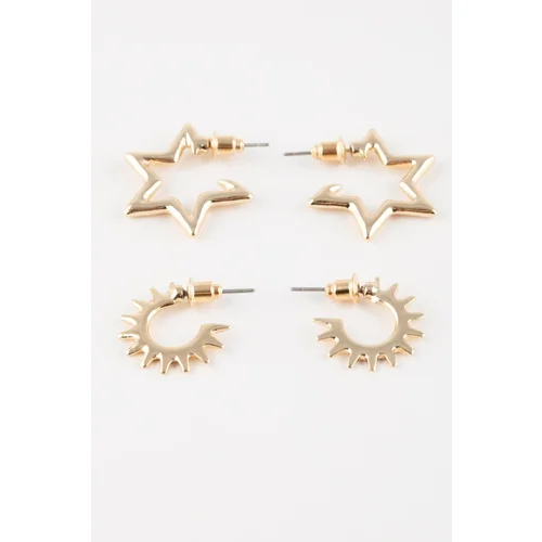 Defacto Woman's 2-Star Detailed Gold Earrings