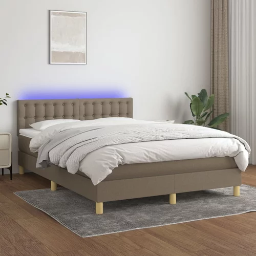  Krevet box spring s madracem LED smeđesivi 140x190 cm tkanina