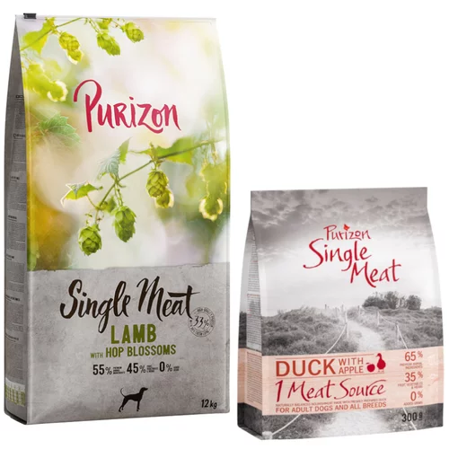 Purizon 12kg Single Meat Adult + 6x 300g Single Meat Adult pačetina gratis! - Janjetina s graškom i cvijetom hmelja