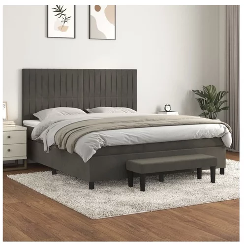  Box spring postelja z vzmetnico temno siva 180x200 cm žamet