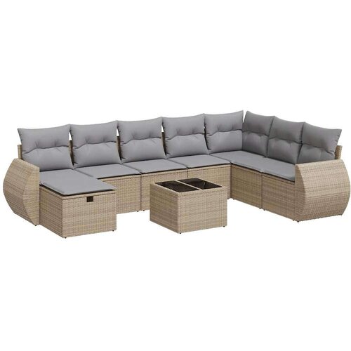 VidaXL 9-dijelni set vrtnih sofa s jastucima bež od poliratana Slike
