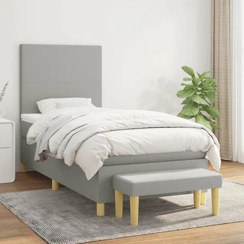  Box spring postelja z vzmetnico svetlo siva 90x200 cm blago, (20791212)