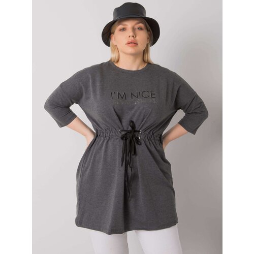 Fashion Hunters Dark gray melange plus size tunic with inscription Cene
