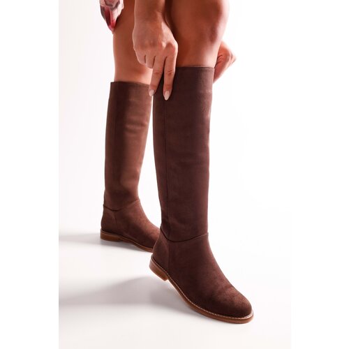 Shoeberry Women's Mori Brown Suede Riding Boots Brown Suede Slike