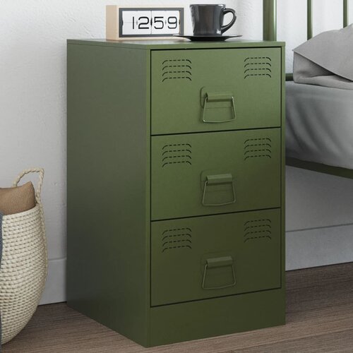  The Living Store Nočna omarica olivno zelena 34,5x39x62 cm jeklo - Nočna Omarica, (21497501) Slike
