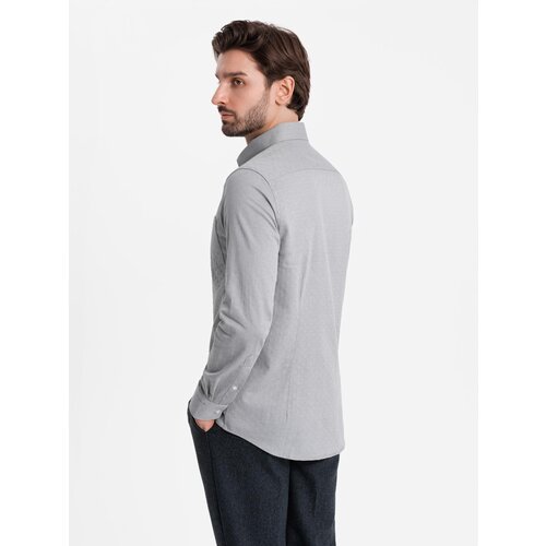 Ombre Men's SLIM FIT shirt in decorative fabric with pocket - grey Cene