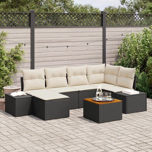 VidaXL Set od 7 komada Vrtni Sofa Set s Jastučićima Crni Poli Ratan Akacija Slike