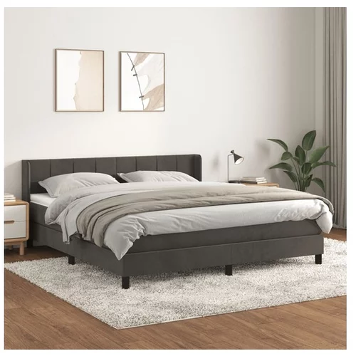  Box spring postelja z vzmetnico temno siva 160x200 cm žamet