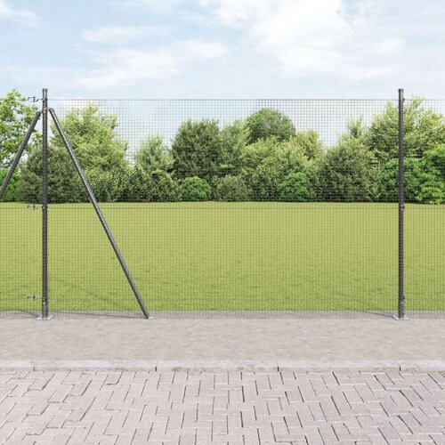 VidaXL zavarena žičana ograda s 7 flanged stupova siva 1.5x10 m čelik Slike