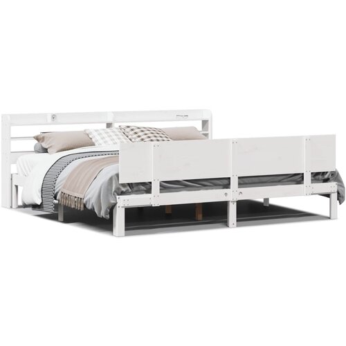 VidaXL Posteljni okvir z vzglavjem bel 200x200 cm trdna borovina Slike