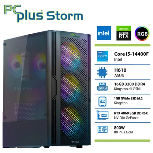 PCPLUS storm i5-14400f 16gb 1tb nvme ssd geforce rtx 4060 8gb rgb gaming namizni računalnik