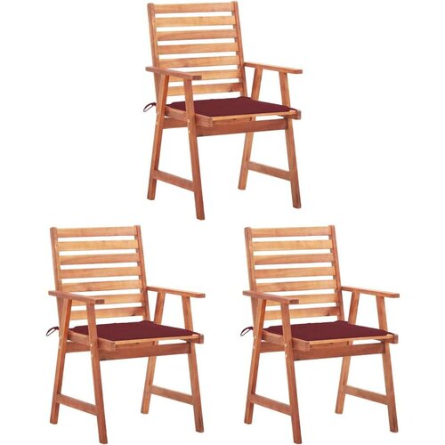 3 Vrtni jedilni stoli 3 kosi z blazinami trden akacijev les Cene