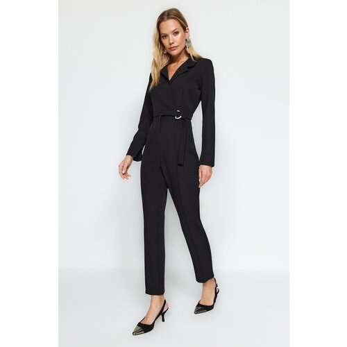 Trendyol Black Belted Woven Jumpsuit with Double Breasted Collar Slike