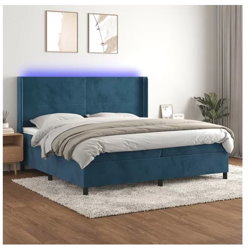  Box spring postelja z vzmetnico LED temno modra 200x200cm žamet