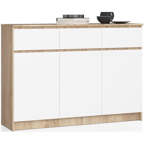 AKORD Komoda, 3 Vrata In 3 Predali, Hrast Sonoma/Bela, (5000332253) Cene