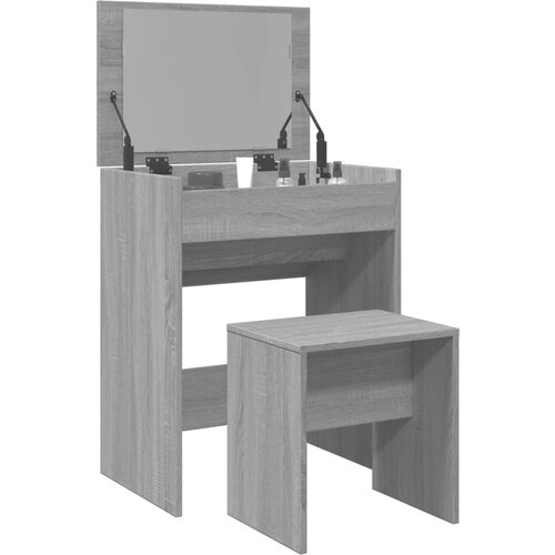  The Living Store Toaletna mizica in stolček siva sonoma 60x40x113,5 cm - Toaletna Mizica, (21482338) Slike