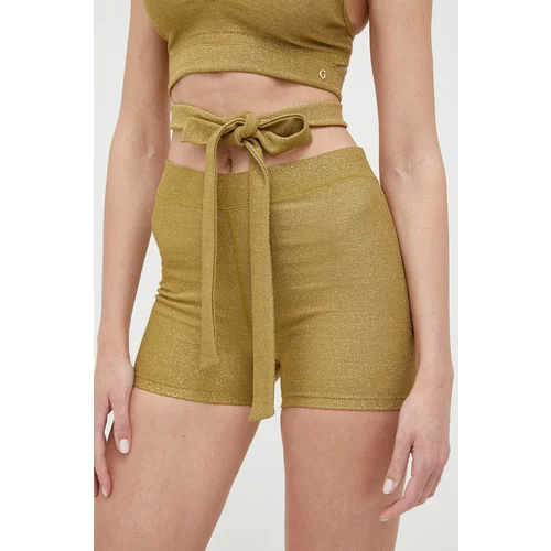 Guess Kratke hlače za žene, boja: zelena, glatki materijal, srednje visoki struk