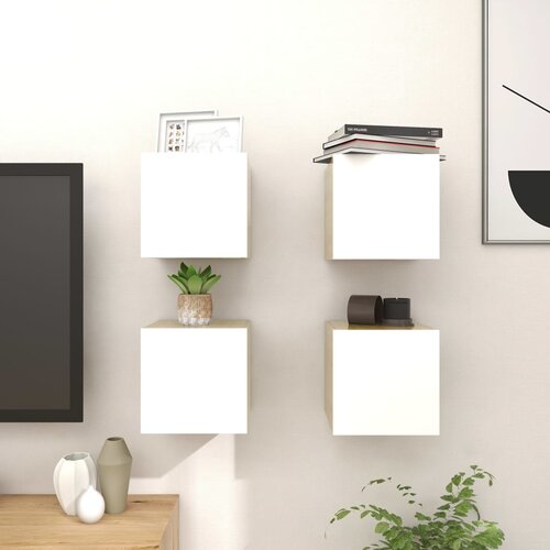  Zidni TV ormarići 4 kom bijeli i boja hrasta 30,5 x 30 x 30 cm Slike