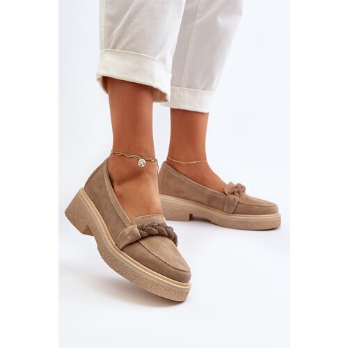 Zazoo Women's Suede Moccasins with Decoration Beige Cene