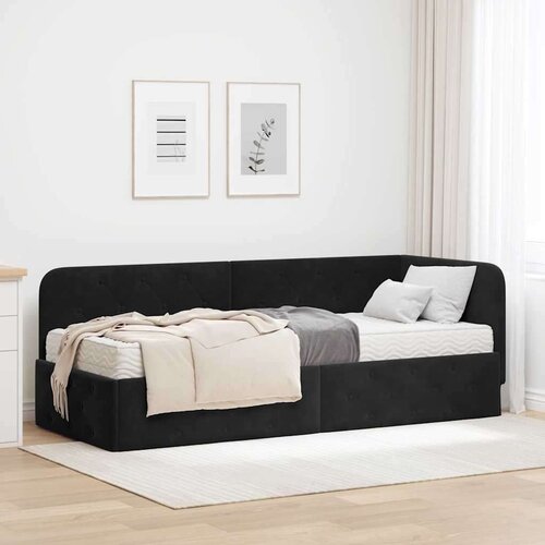 vidaXL Kotna postelja z vzmetnico z vzglavjem Črna 80 x 200 cm Žamet Cene
