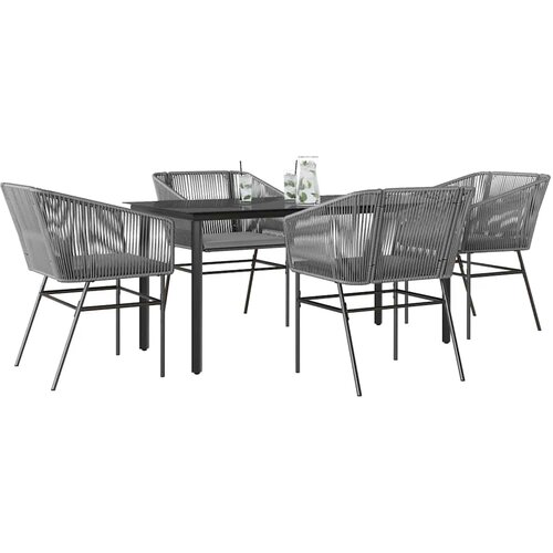  5-dijelni vrtni blagovaonski set s jastucima poliratan i staklo Siva 160 x 80 x 74 cm Cene