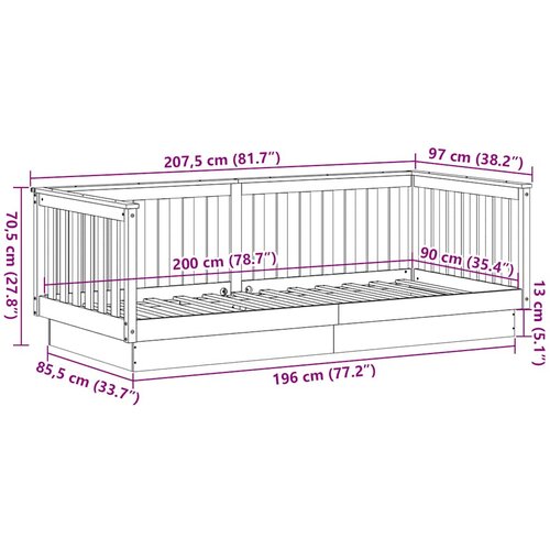  Dnevni krevet bez madraca 90x200 cm Masivno drvo Bor Slike